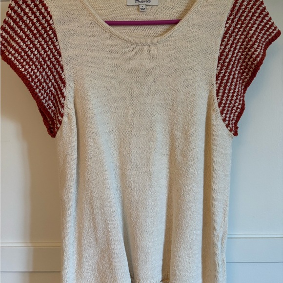 Madewell Cream Top with Red Sleeves - Picture 1 of 2